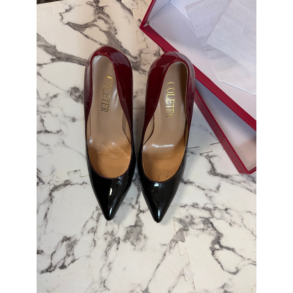 COLETER Ombre Pointy Toe Pumps Red Black Patent Leather Stiletto JY054-10cm 8